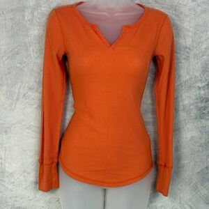 Y2k Thermal Henley Long Sleeve Top Orange Sz M Waffle Elena Gilbert Bella Swan